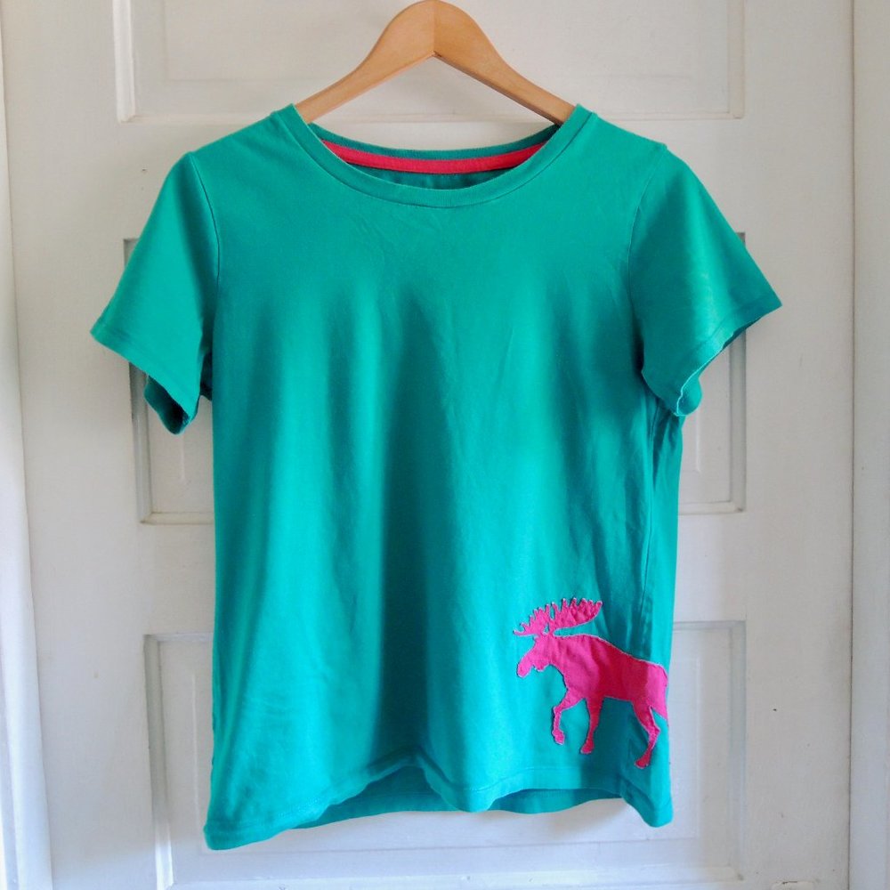 Little Blue House Hatley Teal & Pink Moose Applique Tee M
